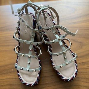 Valentino Rockstud Ankle Strap Wedge Sandals